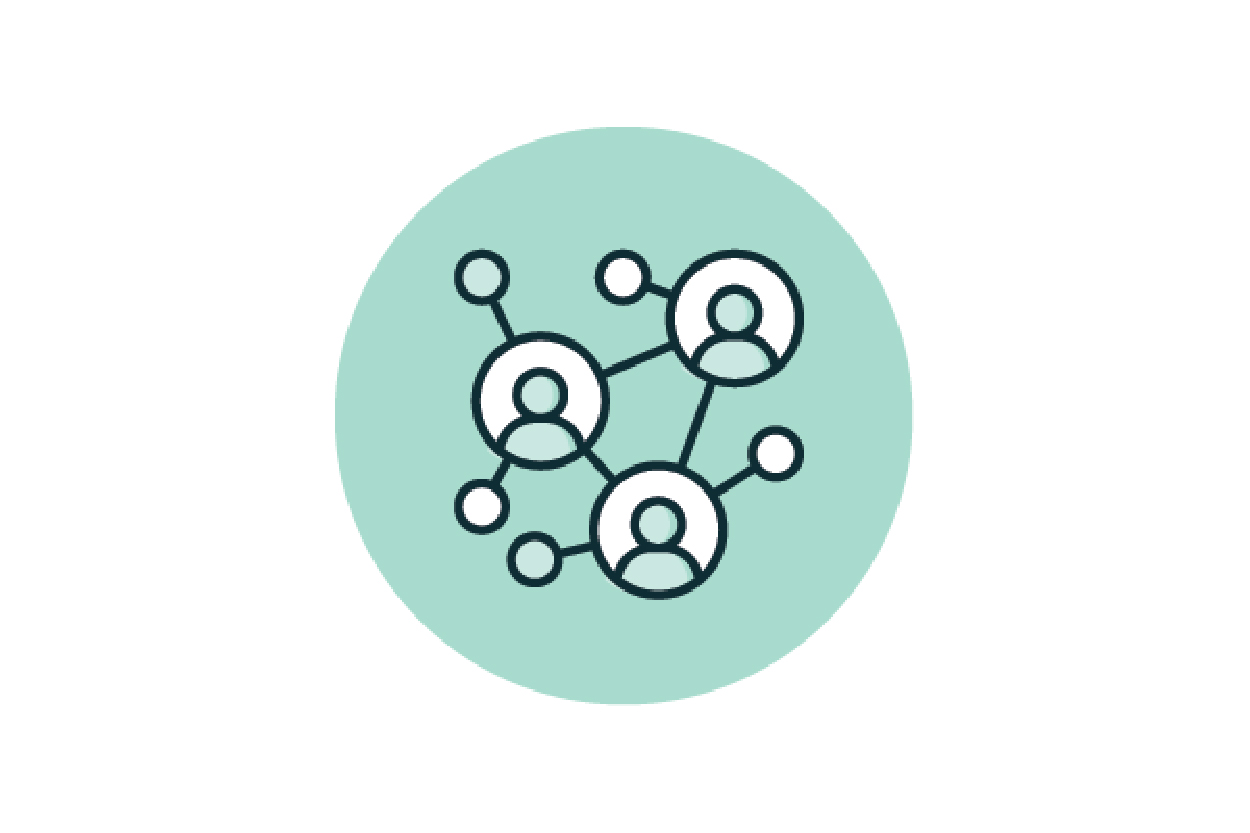 Network of people nodes, representing partnership connections.